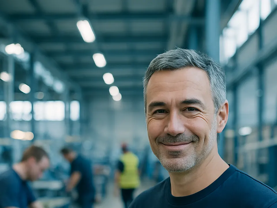 Mitarbeiter in der Pause in einer Produktionshalle